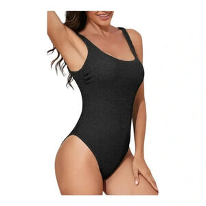 B2prity One Piece Swimsuit Slimming‎ High Cut
Bathing Suit Ribbed Swimwear Black